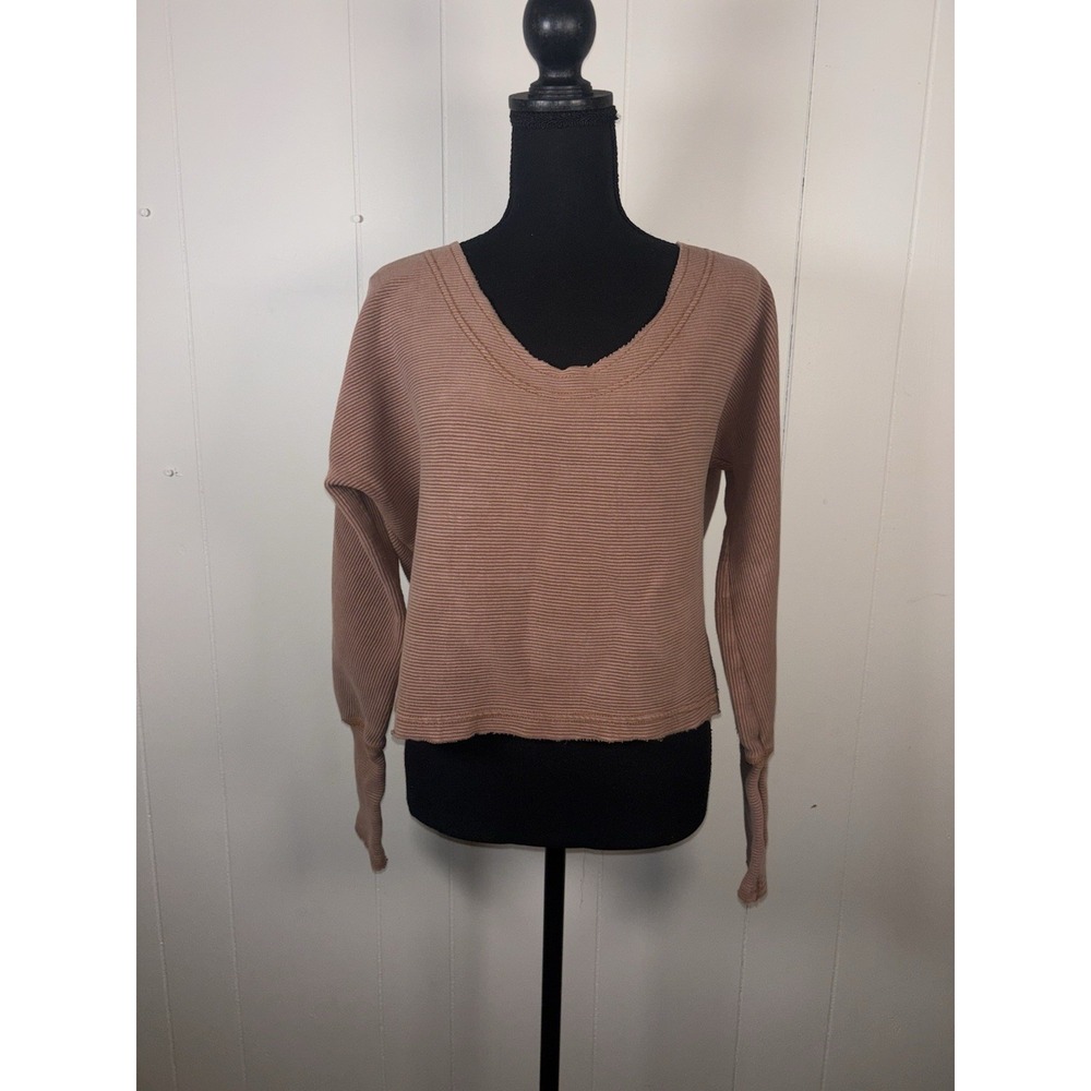 we the free‎ people ribbed off the shoulder sweater v neck medium mauve